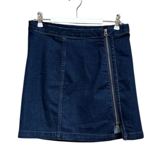 Free People This Way or That Double Zip Denim Mini Skirt Size: 12 - Picture 3 of 5